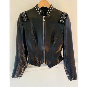 Studded Leather Jacket Woman Small Wrist Zippered